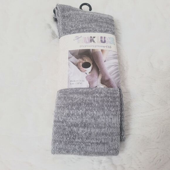 The Original Muk Luks Knee High Socks Grey Multi Contrast Top Toe Heel OSFM New - Picture 1 of 5
